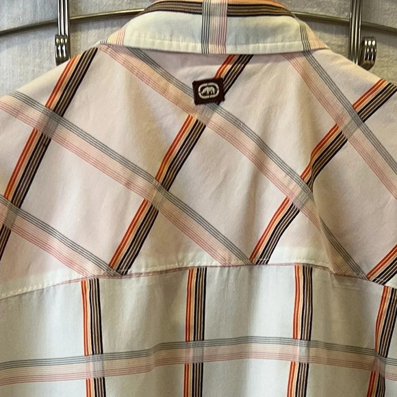 Ecko Unltd Men's Short Sleeve Button Up Collared Plaid Shirt Cream\Orange L - Picture 3 of 6